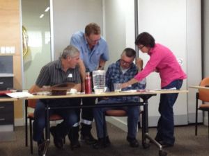 The Heavenly Hectares Course participants looked at their individual property aerial photos to identify land management issues. From right Sue Ryall, Bryan Phillip, Andrew Darbyshire and Nic de Vries