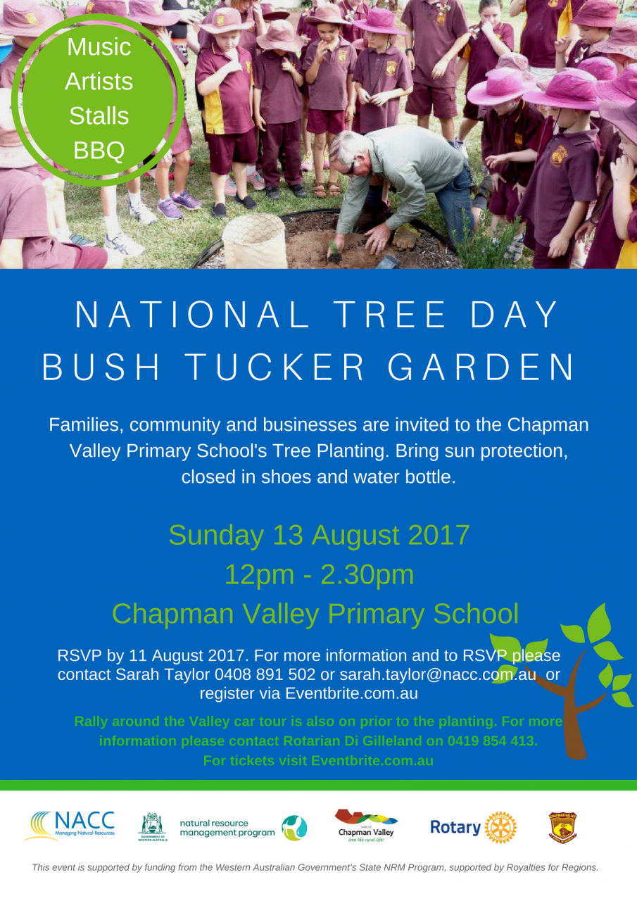 Flyer advertising school planting event, image of school children and man planting seedling